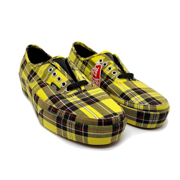 Vans Other - Vans Authentic Platform 2.0 Patent Plaid Lemon Chrome Black Sneakers Size 10